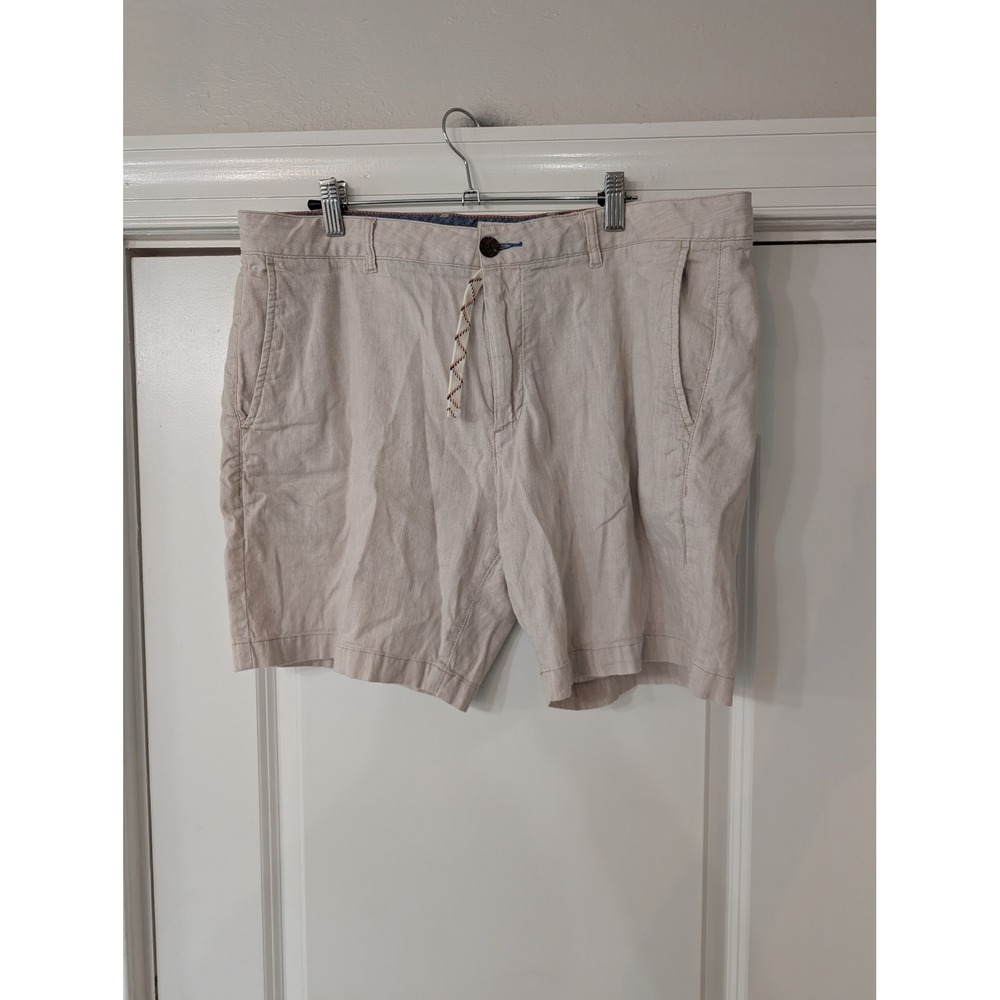 Faherty Mens Beige Linen Organic Cotton Blend Drawstring Shorts Size 36 Beachy